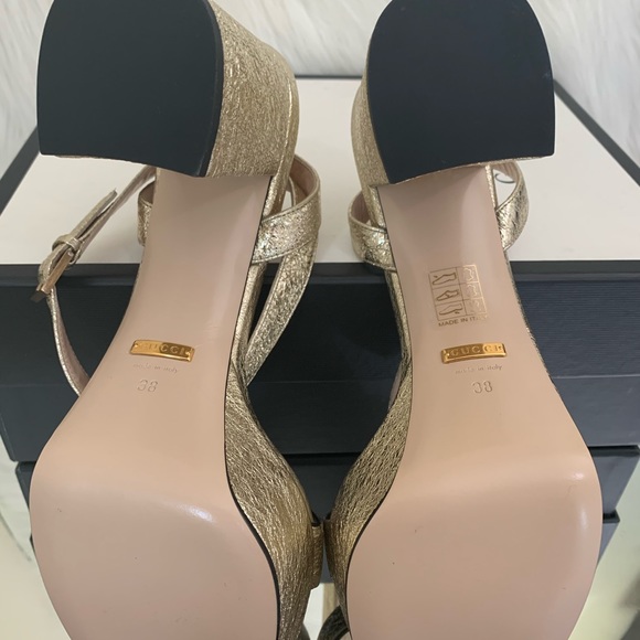 Gucci Gold Marmont Double G Platform Sandals - Picture 9 of 11